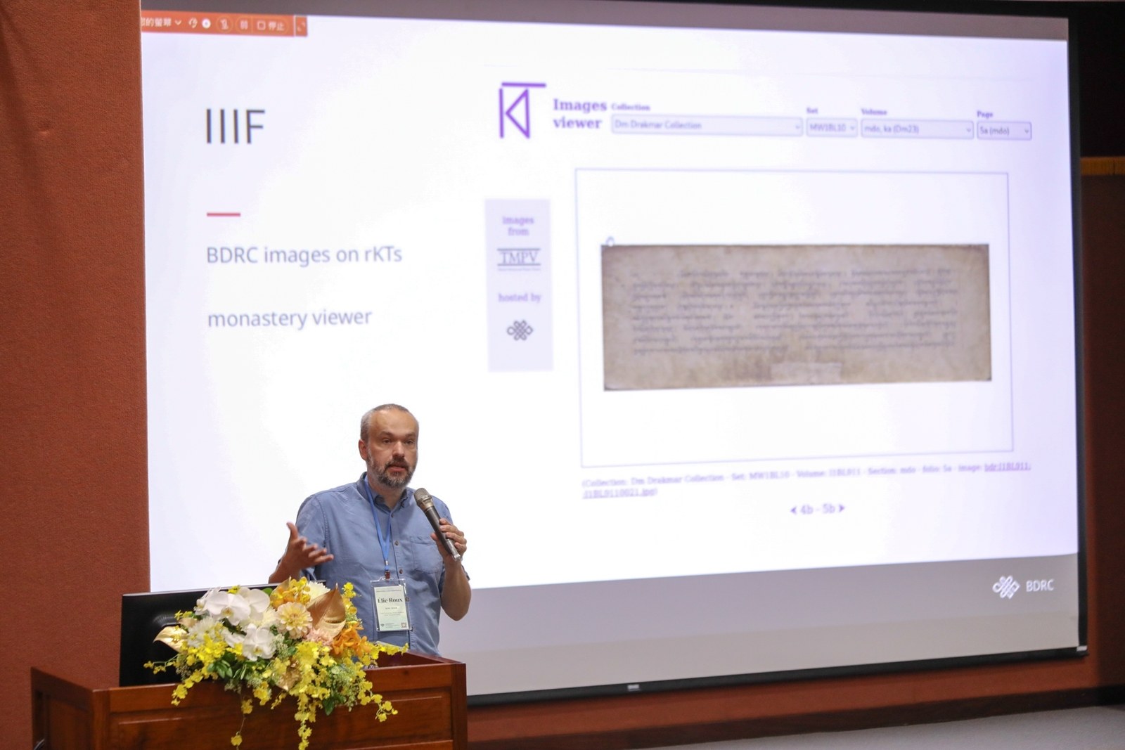Elie Roux presenting BDRC resources during the 2023 award lecture